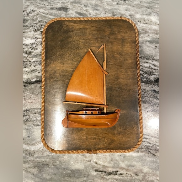 Vintage Wooden 3D Sailboat Plaque - Picture 2 of 6